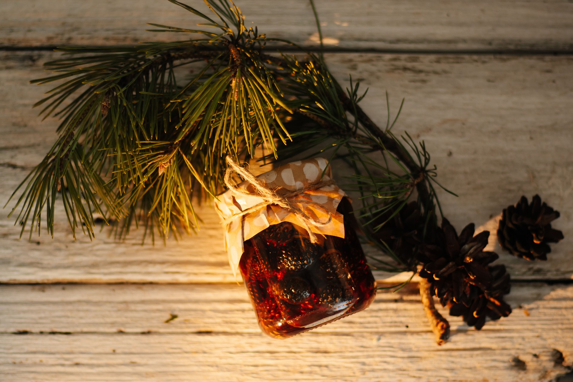 Pine jam in a glass jar